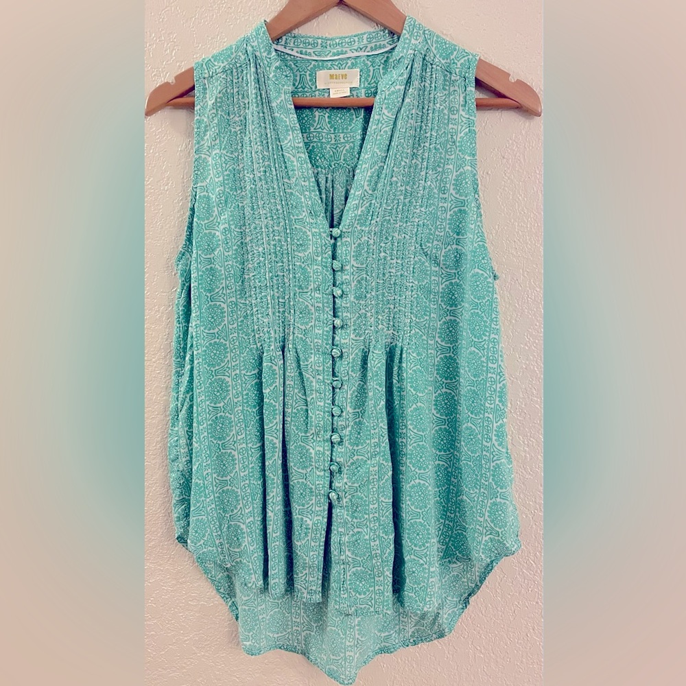 Maeve by Anthropologie, small, sea glass color, 100% viscose tank.